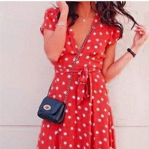 NWT Red polka dot dress - v neck wrap with slit